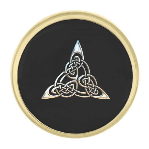Silver Black Triangle Spirals Celtic Knot Design Gold Finish Lapel Pin