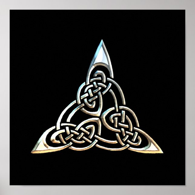 Silver Black Triangle Spirals Celtic Knot Design Poster (Front)
