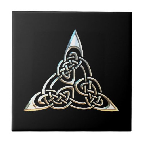 Silver Black Triangle Spirals Celtic Knot Design Tile