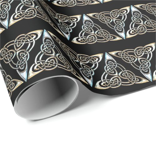Silver Black Triangle Spirals Celtic Knot Design Wrapping Paper