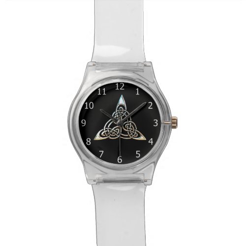 Silver Black Triangle Spirals Celtic Knot Design Wrist Watch