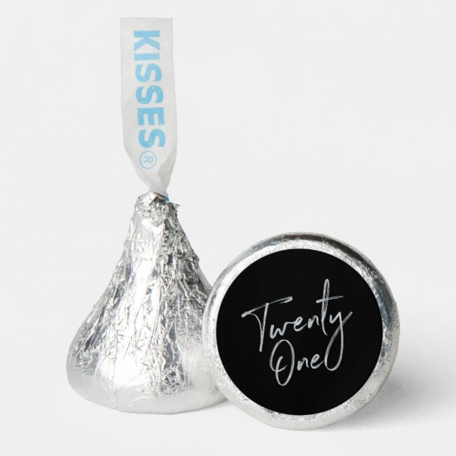 Silver & Black Twenty One Lettering 21st Birthday Hershey®'s Kisses® (Front)