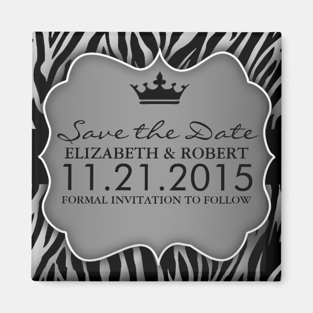 Silver & Black Untamed Zebra Print Save the Date Magnet (Front)