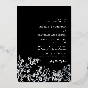 Silver Black Vintage Floral Elegant Wedding Foil Invitation