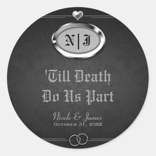 Silver  Black Vintage Gothic Halloween Wedding Classic Round Sticker