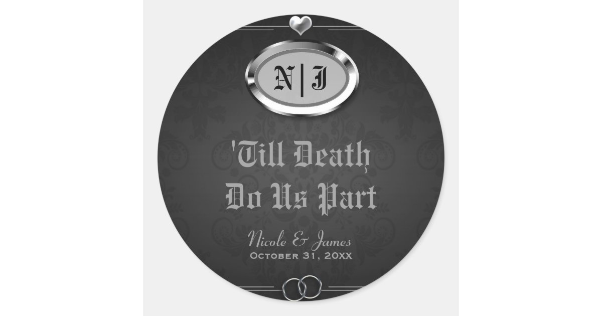 Silver & Black Vintage Gothic Halloween Wedding Classic Round Sticker ...