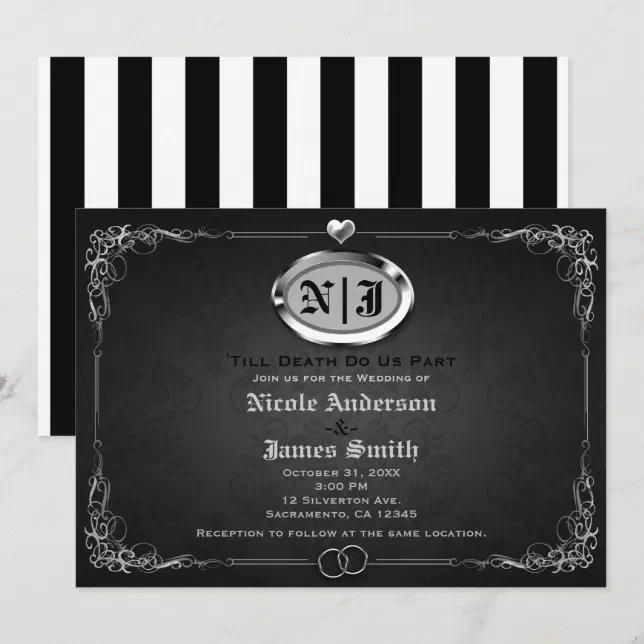 Silver & Black Vintage Gothic Halloween Wedding Invitation | Zazzle