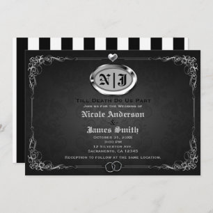 Silver & Black Vintage Gothic Halloween Wedding Invitation