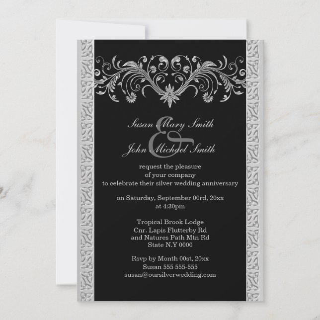 Silver black wedding anniversary engagement invitation (Front)