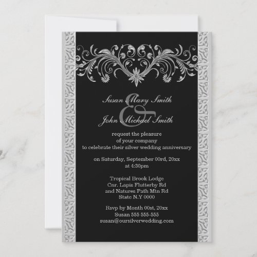 Silver black wedding anniversary engagement invitation