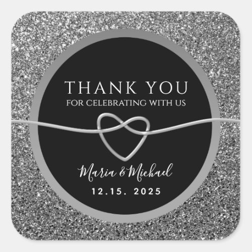 Silver Black Wedding Thank You Square Sticker