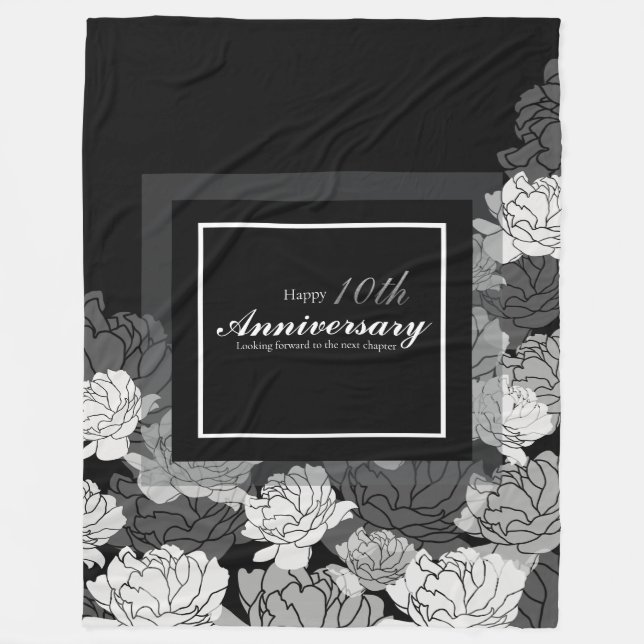 Silver, black, white 10th anniversary fleece blanket (Front)