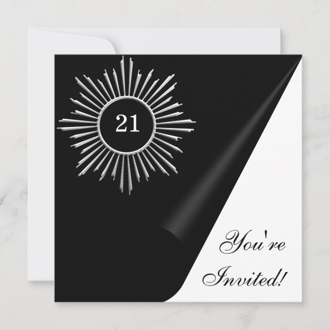 Silver Black & White 21st Birthday Event Invitation (Front)