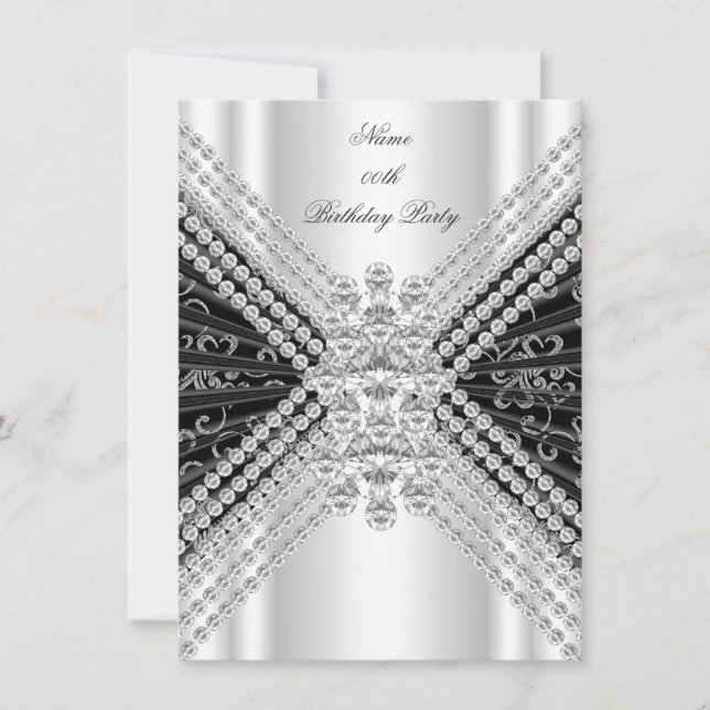 Silver Black White Birthday Party Diamond Invitation (Front)