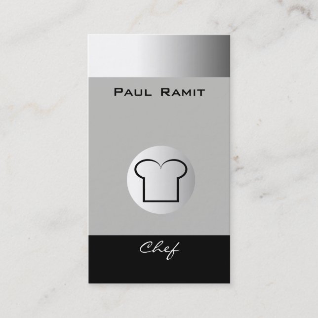 Silver Black White Business Card BW 12 Chef (Front)