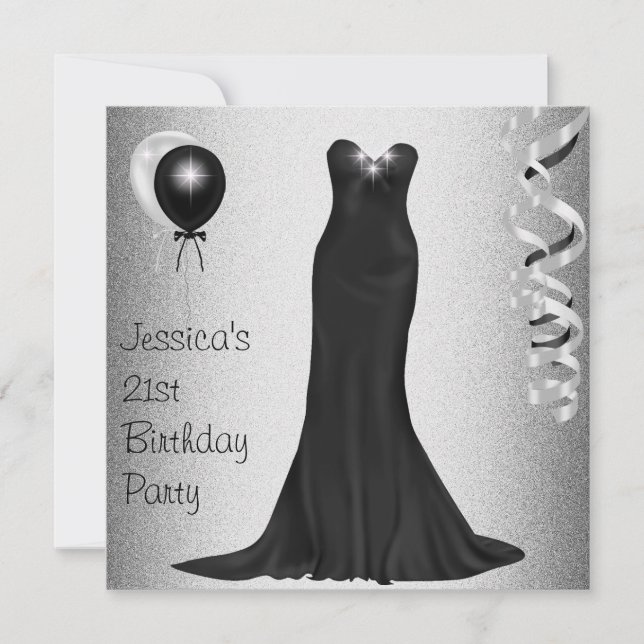 Silver Black & White Formal Birthday Party Invitation (Front)