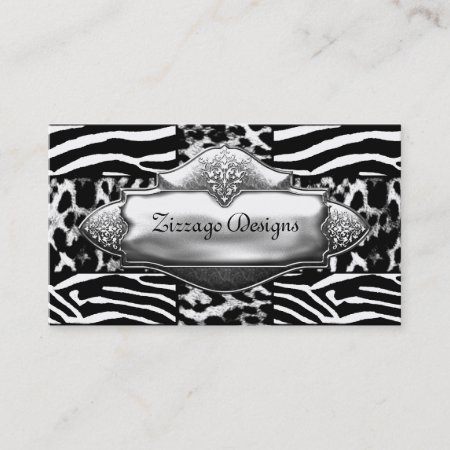 Silver Black White Leopard Zebra Stripe Business Card
