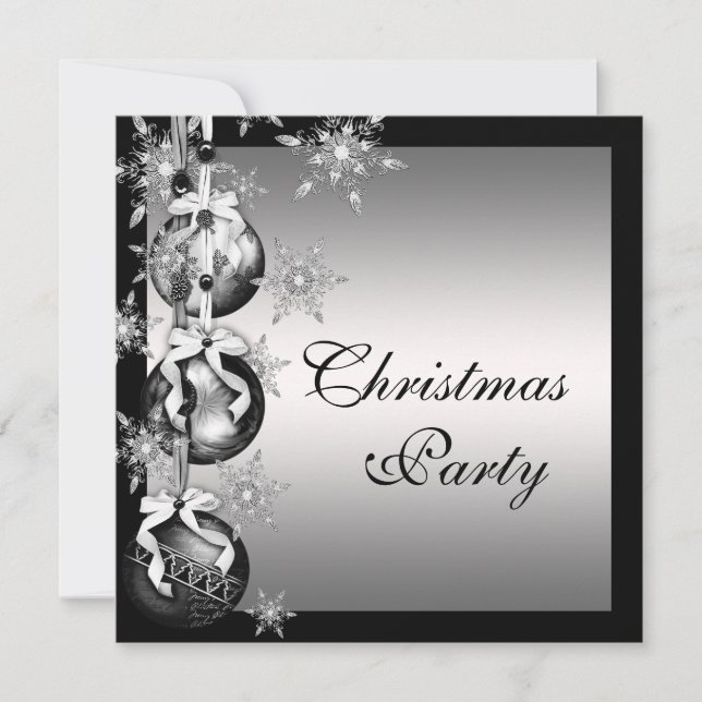 Silver Black White Snowflakes Christmas Party Invitation (Front)