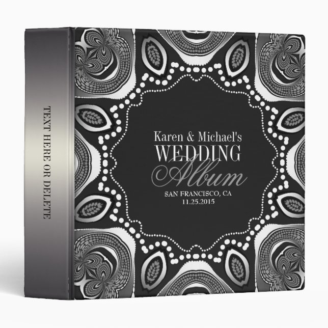 Silver Black & White Tribal Love Wedding Album Binder (Front/Spine)