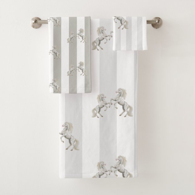 Silver Black WhiteStripe Horse Bathroom Towel Sets (Insitu)