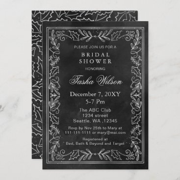 Silver Black Winter Foliage Holiday Bridal Shower Invitation