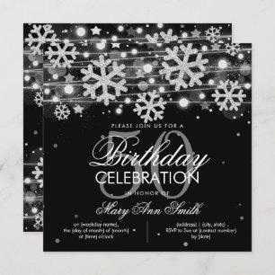 Silver Black Winter Glitter Glam 50th Birthday Invitation