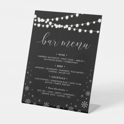 Silver  Black Winter Wedding Shower Bar Menu Pedestal Sign