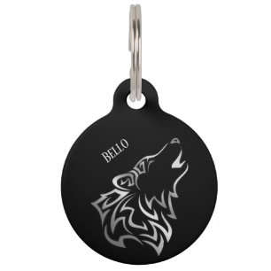 Silver Black Wolf Add Name And Address Pet ID Tag