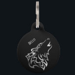 Silver Black Wolf  Add Name And Address Pet ID Tag<br><div class="desc">silver black wolf wild animal elegant  cool metallic monogram text name personalize customizable</div>