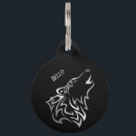 Silver Black Wolf  Add Name And Address Pet ID Tag<br><div class="desc">silver black wolf wild animal elegant  cool metallic monogram text name personalize customizable</div>