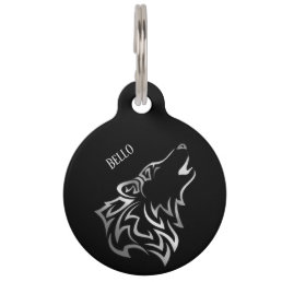 Silver Black Wolf  Add Name And Address Pet ID Tag