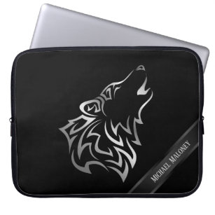 Silver Black Wolf Monogram Vector Laptop Sleeve