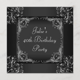 Silver Black Womans Birthday Party Invitation