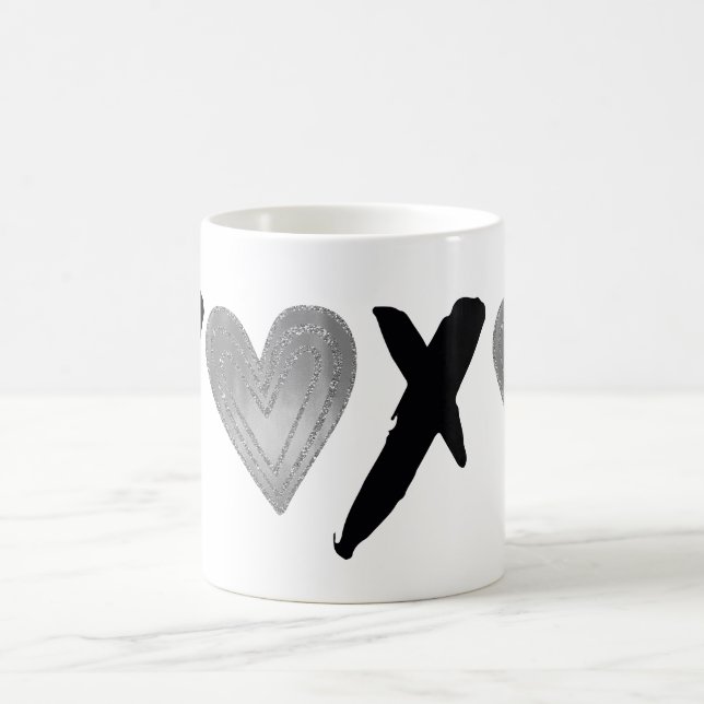 Silver Black XOXO Hearts Coffee Mug (Center)