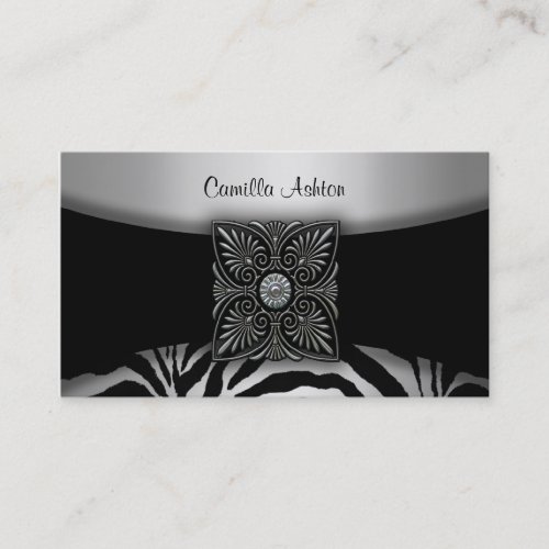 Silver &amp; Black Zebra Business Cards