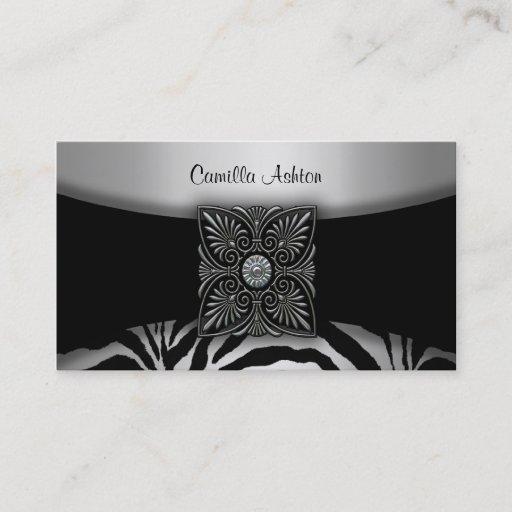 Customizable Silver &amp; Black Zebra Business Cards