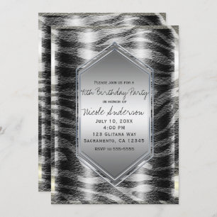 Silver Black Zebra Print Birthday Party Any Event Invitation