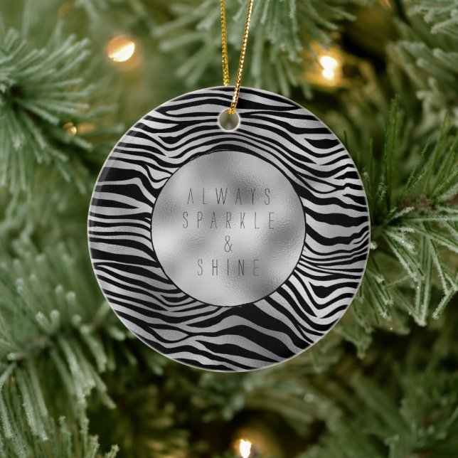 Silver Black Zebra Print Ceramic Ornament (Tree)