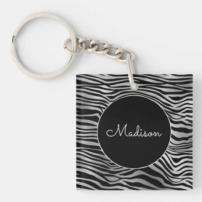Silver Black Zebra Print Keychain (Front)