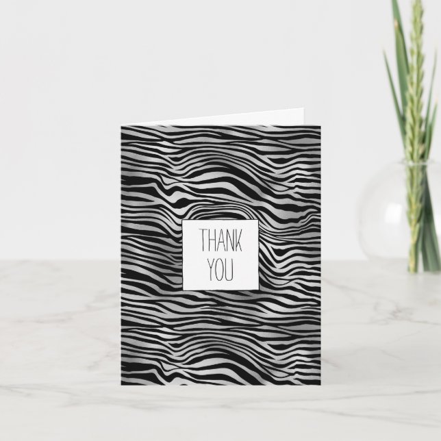 Silver Black Zebra Print Letterpress Thank You Card (Front)