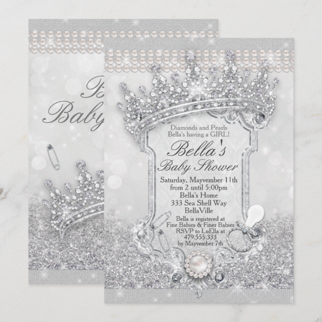 Silver Bling Glitter Baby Shower Invitations (Front/Back)