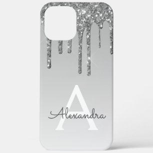 Silver Bling Luxury Sparkle Glitter Monogram iPhone 12 Pro Max Case