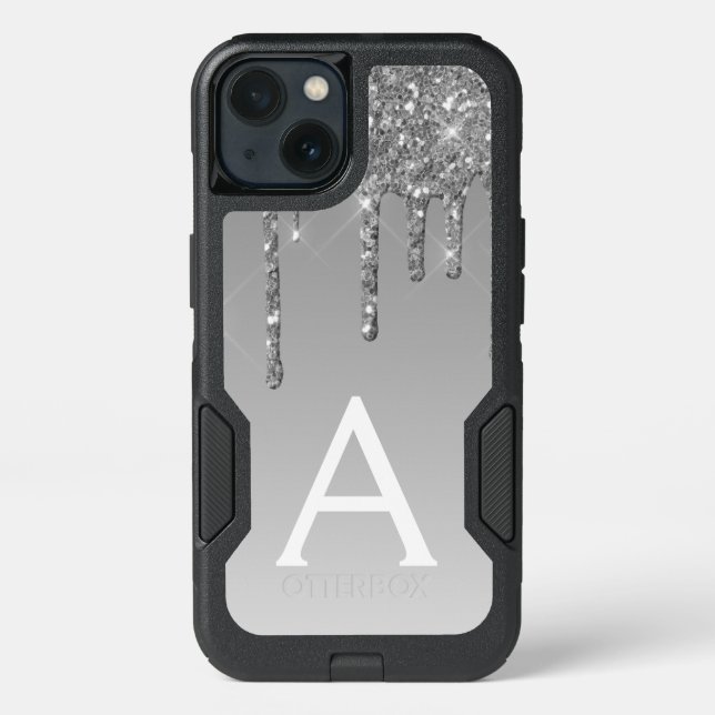 Silver Bling | Luxury Sparkle Glitter Monogram Otterbox iPhone Case (Back)