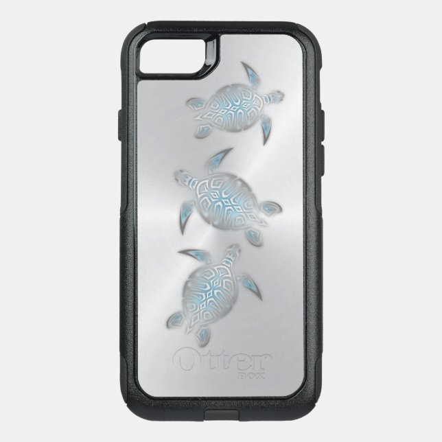 Silver Bling Sea Turtles Modern Coastal Otterbox iPhone Case (Back)