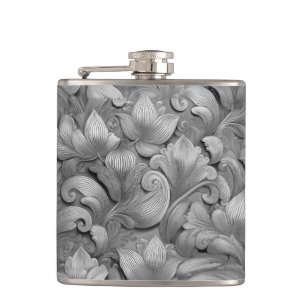 Silver Blossom Elegance Print (AI+Human) Flask