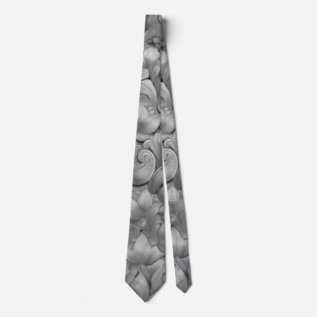Silver Blossom Elegance Print (AI+Human) Neck Tie (Front)