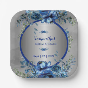 Silver Blossoms: Elegant Bridal Shower  Paper Plates