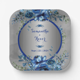 Silver Blossoms Elegant Wedding Paper Plates