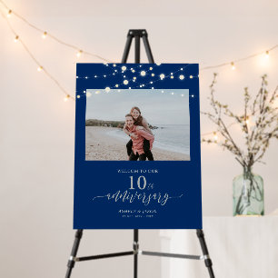 Silver & Blue 10th Wedding Anniversary Welcome Foam Board