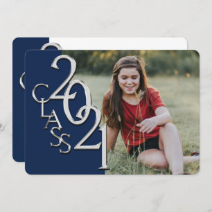 Silver Blue 2021 Photo Graduation Invitation